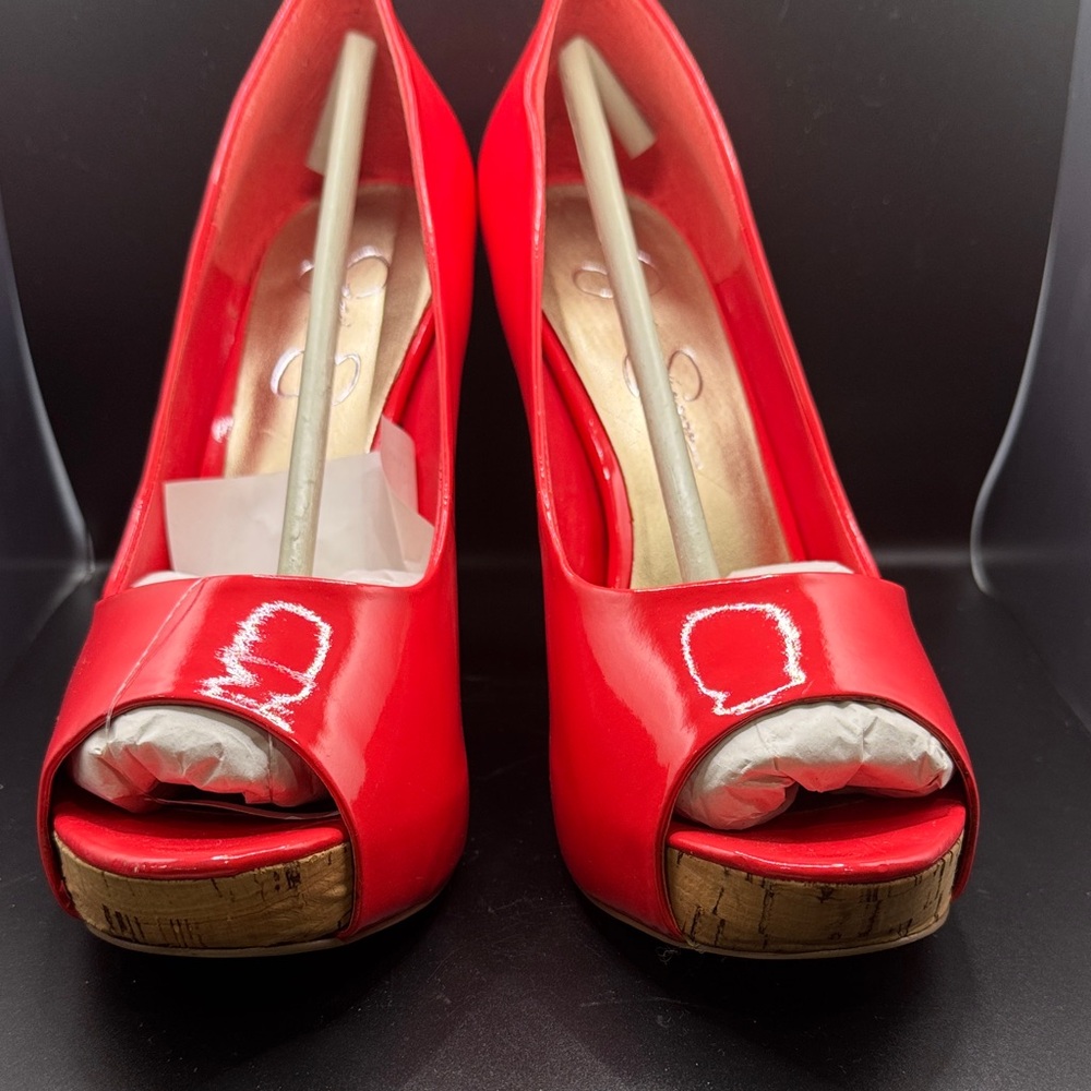 Jessica Simpson Glossy Red Peep-Toe Heels